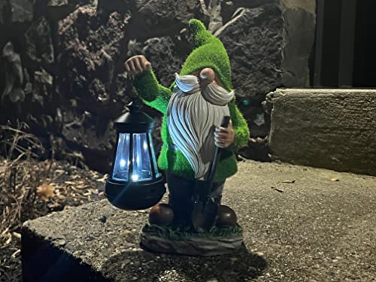 Earnest Flocked Garden Gnome with Lantern Solar Powered LED Outdoor Decor Light Great Addition for Your Garden Solar Powered Light Garden Gnome Christmas Decorations Gifts